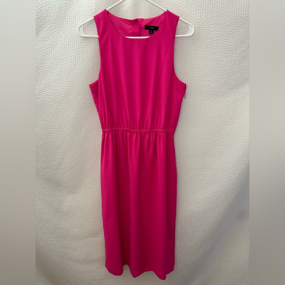 J.Crew Bright Pink Sleeveless Fit & Flare Midi Dress Size 4 Lined Classic